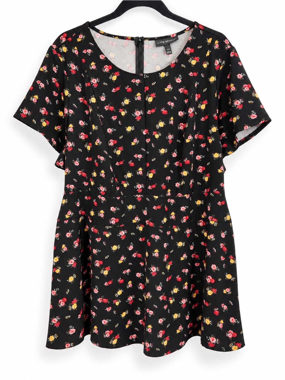 Lane Bryant 22 XXL black dainty floral fitted Lena peplum ruffle waist tie